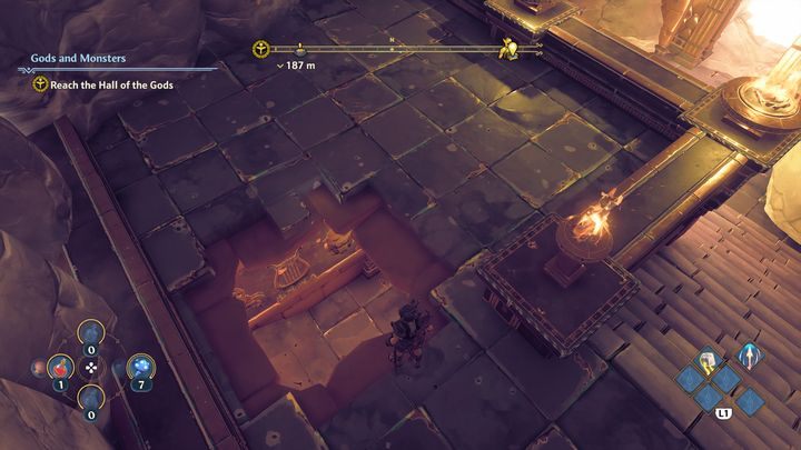 Po prawej stronie świątyni, znajduje się wielkie drzewo, a na nim zablokowana pochodnia - Immortals Fenyx Rising: Epicka skrzynia (Niszczycielskie Skały) - jak zdobyć - Immortals Fenyx Rising - poradnik do gry