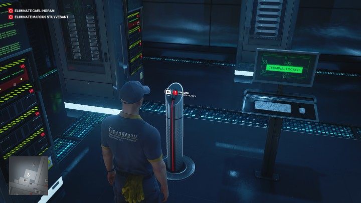 Wróć do serwerowni i przeciągnij kartę dostępu przez czytnik - Hitman 3: How The Mighty Fall - Dubaj, zadania fabularne, solucja - Hitman 3 - poradnik, solucja
