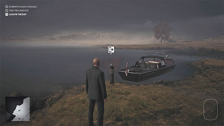 Łódź jest zacumowana przy brzegu na północny-zachód od ogrodu posiadłości (punkt 5 na mapie) - Hitman 3: Mapa Dartmoor - jak opuścić? - Hitman 3 - poradnik, solucja