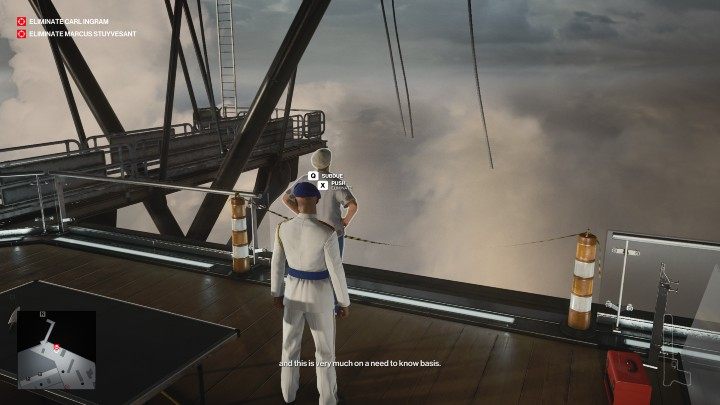 Marcusa Stuyvesanta możesz w prosty sposób zamordować, popychając go przez krawędź widoczną na powyższym obrazku - Hitman 3: Marcus Stuyvesant - jak zabić? Dubaj, solucja, opis przejścia - Hitman 3 - poradnik, solucja