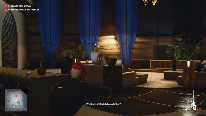Gdy mężczyźni wstaną, ustaw się tak, by mieć obydwa cele w jednej linii i oddaj strzał - Hitman 3: Marcus Stuyvesant - jak zabić? Dubaj, solucja, opis przejścia - Hitman 3 - poradnik, solucja