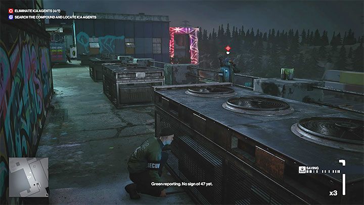 Agent Green zajęty jest patrolowaniem dachu klubu Holle (punkt 32 na mapie) - Hitman 3: Agent Green - jak zabić? (The Scout) - Berlin, solucja - Hitman 3 - poradnik, solucja