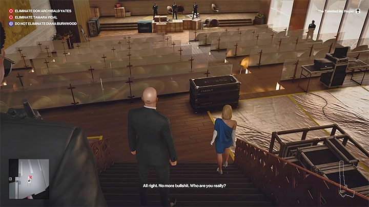 Po trzeciej odbytej rozmowie Tamara zaproponuje Agentowi 47 spotkanie w cztery oczy w pomieszczeniu sali kinowej (punkt 26 na mapie) - Hitman 3: Tamara Vidal - jak zabić? Mendoza, solucja, opis przejścia - Hitman 3 - poradnik, solucja