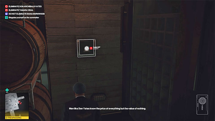 W lodówce z winami przebywają kelner oraz sommelier i warto byłoby się ich najpierw pozbyć - Hitman 3: Bariera laserowa/Laser grid - jak wyłączyć? - Hitman 3 - poradnik, solucja