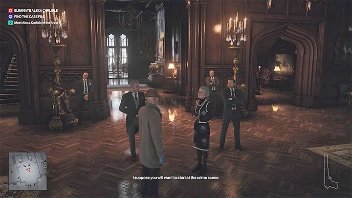 Po tym jak założysz strój detektywa udaj się do foyer (punkt 16 na mapie) - Hitman 3: Means, Motive and Opportunity - Dartmoor, solucja, zadania fabularne - Hitman 3 - poradnik, solucja