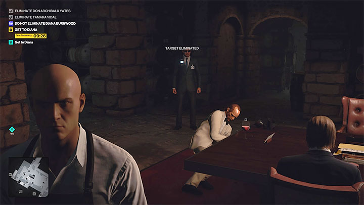 Na dotarcie do miejsca uratowania Diany masz 10 minut i nie możesz zignorować nowego celu misji, gdyż śmierć Diany będzie oznaczała zawalenie całego zadania - Hitman 3: Closing Statement, Mendoza - solucja, opis przejścia, jak odblokować? - Hitman 3 - poradnik, solucja