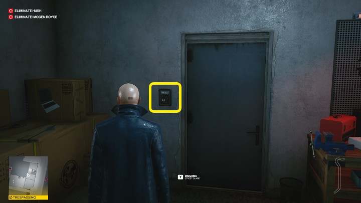 W pomieszczeniu służbowym salonu gier Arcade znajdziesz jedne zamknięte drzwi, które prowadzą na klatkę schodową budynku schroniska dla bezdomnych - Hitman 3: Kody do sejfów, zamków elektronicznych - lista wszystkich - Hitman 3 - poradnik, solucja