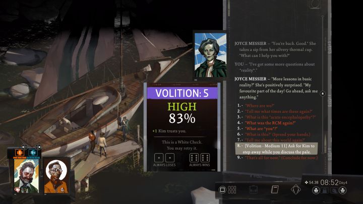 Macie kilka możliwości - Disco Elysium: Porozmawiaj z Joyce o szarocie bez Kima w pobliżu - solucja - Disco Elysium - poradnik do gry