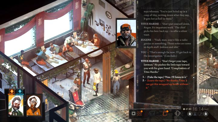 Pora wrócić do Titusa i powiedzieć mu, że Klaasje wyznała Wam prawdę - Disco Elysium: Porozmawiaj z ofiarą napadu - solucja - Disco Elysium - poradnik do gry