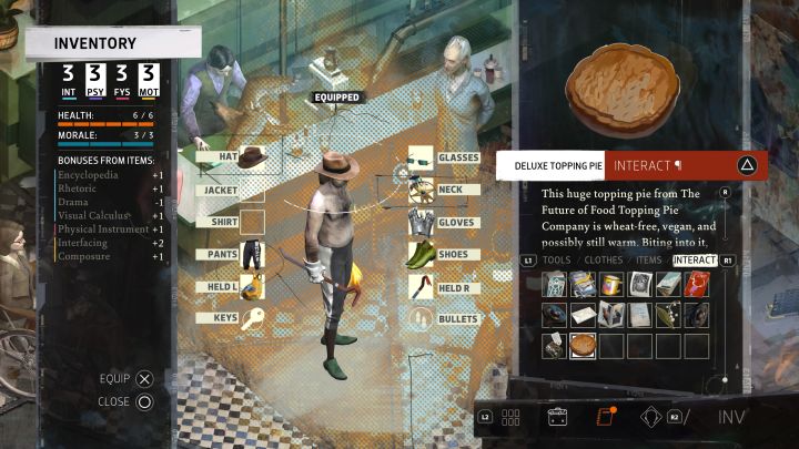 Otrzymacie 15XP i w Waszym inwentarzu pojawi się placek - Disco Elysium: Otrzymaj placek z dodatkami od Garyego - solucja - Disco Elysium - poradnik do gry