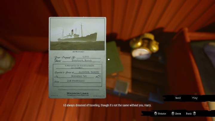 Bilet to jedna z pierwszych rzeczy jaką zauważycie po przebudzeniu - Call of the Sea: Prolog, Rodzinna pamiątka - wpisy do dziennika - Call of the Sea - poradnik do gry