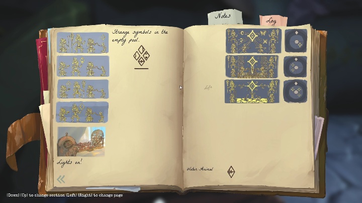 Tę wskazówkę znajdziecie na drewnianej skrzyni, pomiędzy muralami - Call of the Sea: Rozdział 4, Niezły występ - notatki - Call of the Sea - poradnik do gry