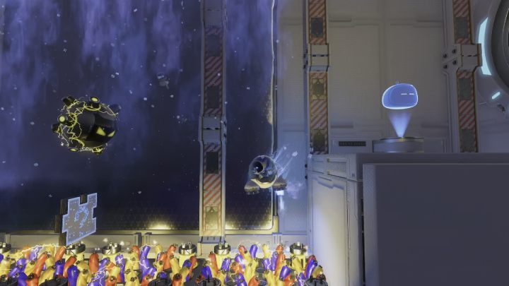 Uważając na podmuchy wiatru, przeleć ostrożnie przez pokój w prawą stronę - Astros Playroom: Orbital przeszkody - solucja, opis przejścia - Astros Playroom - poradnik do gry