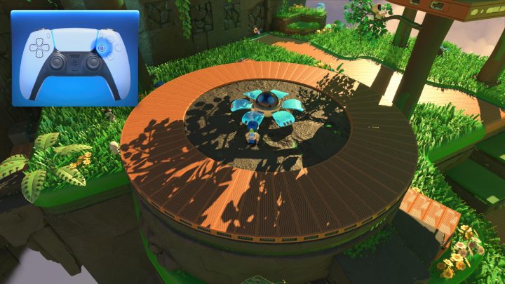 Wejdź na okrągłą platformę i pozbądź się przeciwników, chodzących w kółko - Astros Playroom: Las renderów - solucja, opis przejścia - Astros Playroom - poradnik do gry