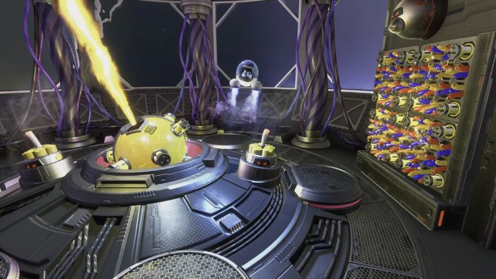 Po wystrzeleniu promienia, z dwóch otworów w podłodze wyskoczą na chwilę dynamity - Astros Playroom: Orbital przeszkody - boss, jak pokonać? - Astros Playroom - poradnik do gry