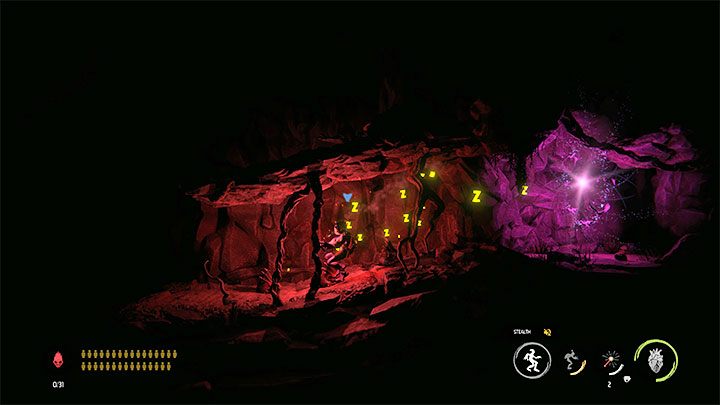 W prawym dolnym rogu kopalni jest ptasi portal, ale obok niego śpią potwory Slog - Oddworld Soulstorm: Pozbycie się snajperów, Sorrow Valley - solucja - Oddworld Soulstorm - poradnik do gry
