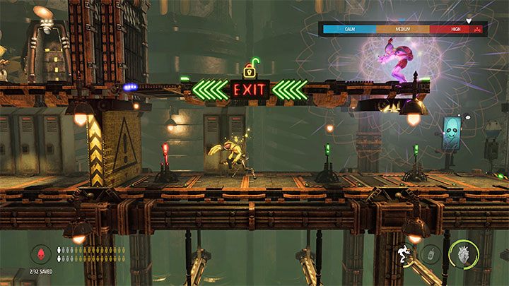 Na górnym poziomie ponownie trzeba skradać się i polegać na chowaniu w szafkach - Oddworld Soulstorm: Dotarcie do wieży Fueling Tower, Phat Station - solucja - Oddworld Soulstorm - poradnik do gry