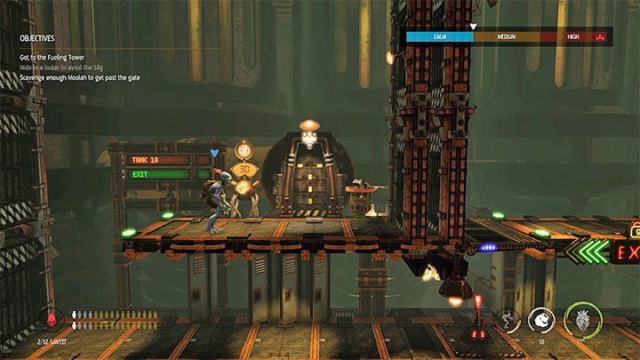 Docelowo dotrzemy do górnego balkoniku z pierwszą bramą Moolah Gate - Oddworld Soulstorm: Dotarcie do wieży Fueling Tower, Phat Station - solucja - Oddworld Soulstorm - poradnik do gry