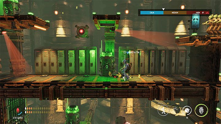 W następnym obszarze początkowo nie ma przeciwników, ale są tu dwa skanery i unikanie ich może być kłopotliwe - Oddworld Soulstorm: Dotarcie do wieży Fueling Tower, Phat Station - solucja - Oddworld Soulstorm - poradnik do gry