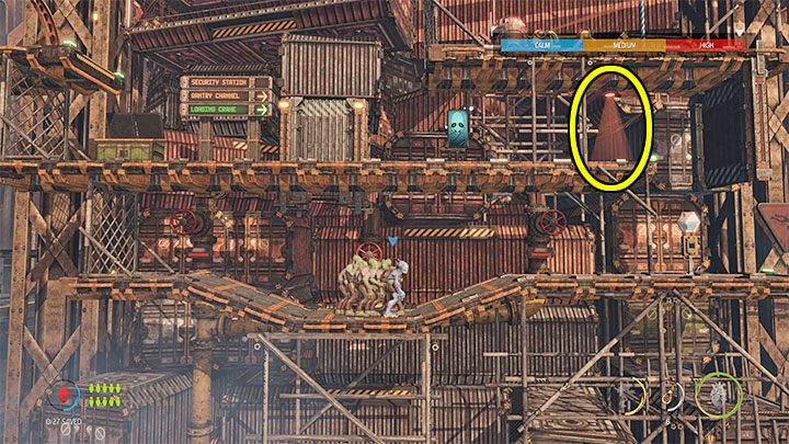 Po tym jak winda zakończy podróż wyruszamy w prawo - Oddworld Soulstorm: Dotarcie dźwigiem do Security Station, The Yards - solucja - Oddworld Soulstorm - poradnik do gry
