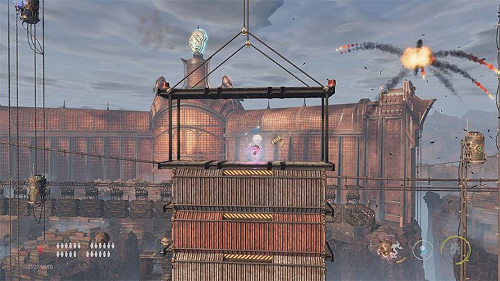 Używamy po raz drugi opętania na tym samym latającym Sligu - będzie on ochraniał Abea w pierwszej części bitwy - Oddworld Soulstorm: Wspinaczka na dźwig Loading Crane, The Yards - solucja - Oddworld Soulstorm - poradnik do gry