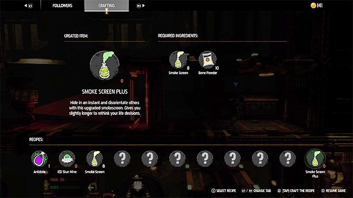 To nie wszystko, bo w momencie stworzenia pierwszego standardowego granatu dymnego odblokowany zostanie też projekt ulepszonych granatów dymnych - Smoke Screen Plus - Oddworld Soulstorm: Przeprawa przez Tank Row 2D, Phat Station - solucja - Oddworld Soulstorm - poradnik do gry