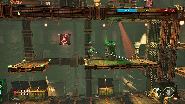 W nowym obszarze ponownie polecamy skorzystać z granatu Smoke Screen Plus żeby pozbyć się Sliga i zagwarantować sobie możliwość spokojnego rozejrzenia się po okolicy - Oddworld Soulstorm: Przeprawa przez Tank Row 2D, Phat Station - solucja - Oddworld Soulstorm - poradnik do gry