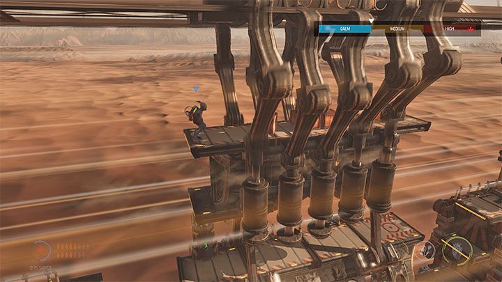 Pozostajemy jeszcze na tym samym wagonie i przedostajemy się na pokazany na obrazku najwyższy balkonik - Oddworld Soulstorm: Uwolnienie Mudokonów z wagonów, The Hijack - solucja - Oddworld Soulstorm - poradnik do gry