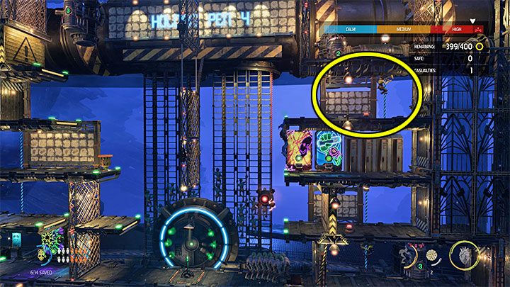 Po pociągnięciu dźwigni skupiamy się najpierw na ogłuszeniu Sligów, które pojawiają się w prawym górnym narożniku areny - Oddworld Soulstorm: Więzienia Holding Pen 5-1, Escape - solucja - Oddworld Soulstorm - poradnik do gry