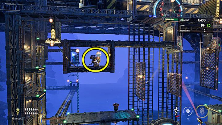 Po tym jak wszystkie Mudokony uciekły wspinamy się elitarnym Sligiem po lewym słupie - Oddworld Soulstorm: Więzienia Holding Pen 5-1, Escape - solucja - Oddworld Soulstorm - poradnik do gry