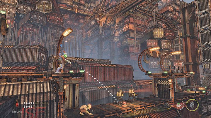 Powracamy w okolice windy i tym razem kierujemy się w prawo - Oddworld Soulstorm: Przeprawa przez Gantry Channel, The Yards - solucja - Oddworld Soulstorm - poradnik do gry