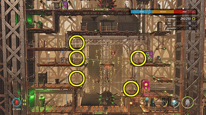 Po rozpoczęciu bitwy kolejne Sligi będą docierały do centralnego obszaru od strony posterunków (Guard Posts) zlokalizowanych na obrzeżach areny - Oddworld Soulstorm: Ochranianie Mudokonów, Reunion at the Old Trellis - solucja - Oddworld Soulstorm - poradnik do gry
