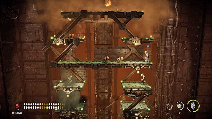 Możemy już powrócić na dół, ale unikajmy wychodzenia zza zasłony - Oddworld Soulstorm: Przeprawa przez piec Furnace, Slig Barracks - solucja - Oddworld Soulstorm - poradnik do gry