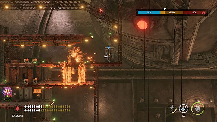 Po tym jak barykada zostanie zniszczona gasimy płomienie i przechodzimy w prawo - Oddworld Soulstorm: Aktywowanie 5 komór Brewing Chambers - solucja - Oddworld Soulstorm - poradnik do gry
