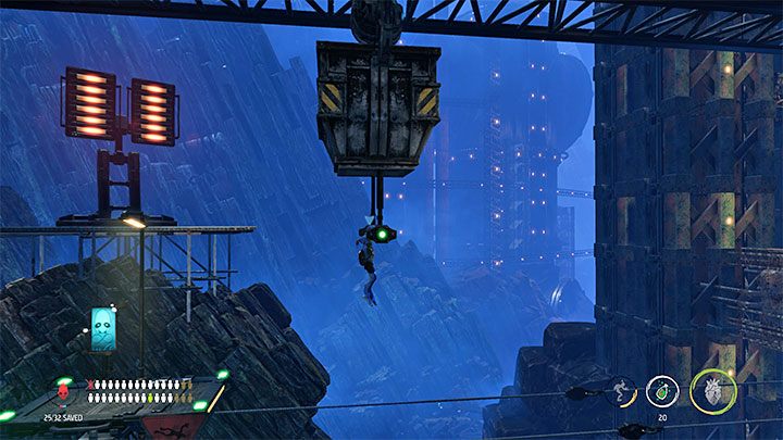 Abe może rozpocząć przejażdżkę doskakując do ruchomej platformy, do której przyczepiony jest drążek - Oddworld Soulstorm: Zejście na poziom Bone Processing, Necrum - solucja - Oddworld Soulstorm - poradnik do gry