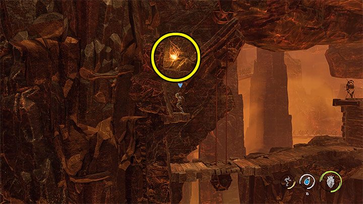 Pozostajemy w miejscu, w które dotarliśmy po użyciu windy i doskakujemy do lewych krawędzi - Oddworld Soulstorm: Ucieczka z płonącej jaskini, The Raid on Monsaic - solucja - Oddworld Soulstorm - poradnik do gry