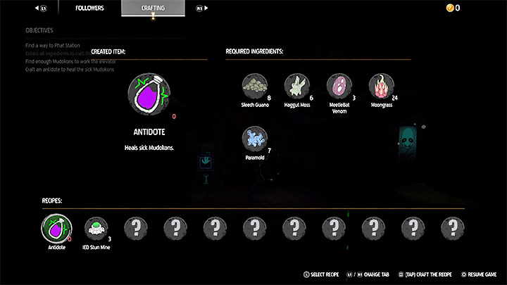 Wciskamy Trójkąt żeby wywołać okno craftingu - Oddworld Soulstorm: Zebranie składników antidotum, The Funicular - solucja - Oddworld Soulstorm - poradnik do gry