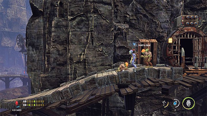 Wychodzimy z sekretnego obszaru, ponownie używamy windy i docieramy windą na środkowy poziom - Oddworld Soulstorm: Uleczenie chorych Mudokonów, The Funicular - solucja - Oddworld Soulstorm - poradnik do gry