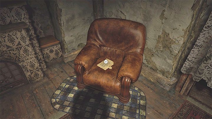Notatka leży na fotelu w pierwszym pomieszczeniu domu Luizy - Resident Evil Village: Wioska, 1 wizyta - Akta (Files), lista wszystkich - Resident Evil Village - poradnik do gry