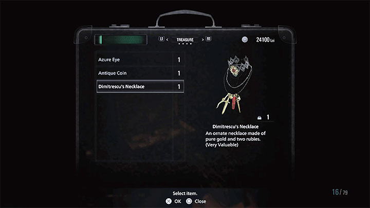 Otwórzcie inwentarz i przejdźcie do zakładki Treasure - Resident Evil Village: Naszyjnik Necklace with Two Holes - jak skompletować? - Resident Evil Village - poradnik do gry