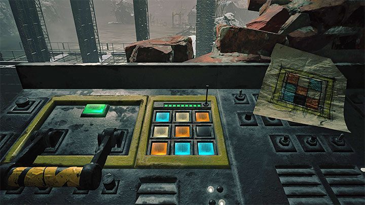 Podpowiedzią do rozwiązania zagadki jest notatka znajdująca się na prawo od panelu kontrolnego, przy czym notatka jest obrócona o 90 stopni w prawo - Resident Evil Village: Zagadka ze śluzą - rozwiązanie - Resident Evil Village - poradnik do gry