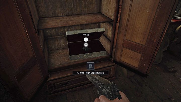 W miejscu gdzie na mapie znajduje się oznaczenie złotej skrzyni Maestros Collection możecie znaleźć ulepszenie karabinu snajperskiego - F2 Rifle High Capacity Mag - Resident Evil Village: Bronie - lista wszystkich, znajdźki - Resident Evil Village - poradnik do gry