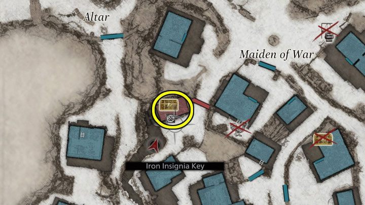 Poszukiwana broń jest wewnątrz pokazanej na obrazkach chatki - jest przy niej ikona złotej skrzyni Waterwheel Weapon - Resident Evil Village: Bronie - lista wszystkich, znajdźki - Resident Evil Village - poradnik do gry