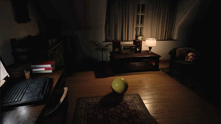 Zacznijcie zderzać się z piłką i popychać ją w stronę sąsiedniego gabinetu (Study), czyli pomieszczenia z uruchomionym laptopem - Resident Evil Village: Trofea/Osiągnięcia - lista - Resident Evil Village - poradnik do gry