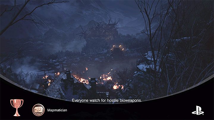 Trofeum możecie otrzymać dopiero po awansowaniu do finału, a konkretnie po dotarciu w pobliże płonącej wioski (powyższy obrazek) - Resident Evil Village: Trofea/Osiągnięcia - lista - Resident Evil Village - poradnik do gry