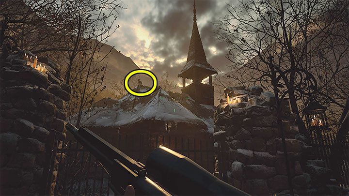 2/20 Koziołek jest na dachu kościoła (Church) sąsiadującego z cmentarzem - Resident Evil Village: Koziołki/Goats of Warding - opisy, lista wszystkich - Resident Evil Village - poradnik do gry