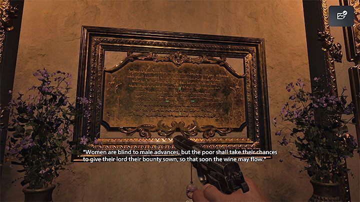 Podpowiedzią do rozwiązania zagadki jest napis na dużym obrazie zawieszonym na ścianie - Resident Evil Village: Zagadka z 4 posągami - rozwiązanie - Resident Evil Village - poradnik do gry