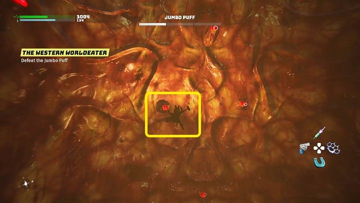 W trzeciej fazie pojedynku Puchcio Wielguch połknie Waszego bohatera i trafi on prosto do żołądka potwora - Biomutant: Puchcio Wielguch/Jumbo Puff - jak pokonać? - Biomutant - poradnik do gry