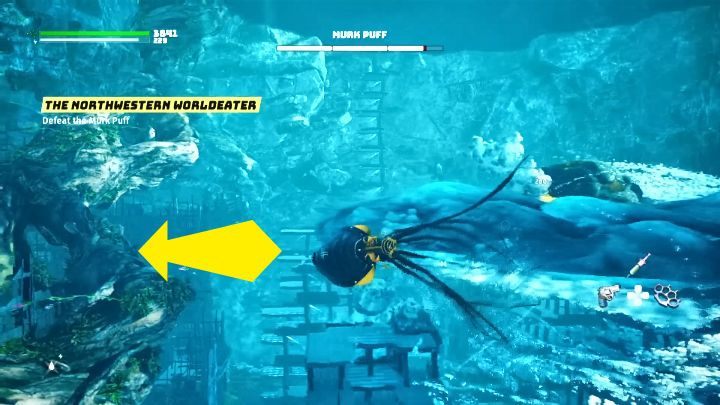 Gdy boss podniesie swój ogon i zacznie nim ruszać to znak, że za chwile wykona szybki obrót dookoła własnej osi i wypuści w Waszym kierunku falę - Biomutant: Północno-Zachodni Światożerca/The Northwestern Worldeater - solucja - Biomutant - poradnik do gry
