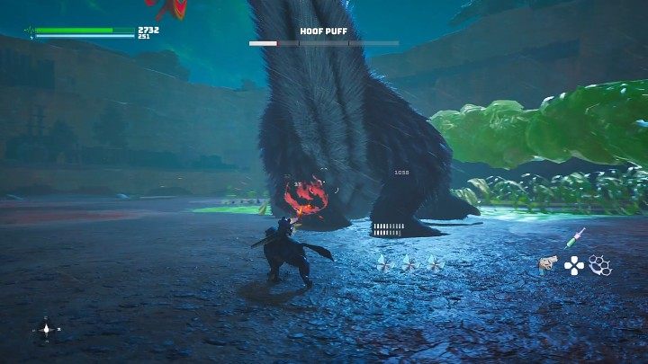 Gdy boss spróbuje kopnąć Was jedną z tylnych łap, wykorzystajcie ten moment, aby go związać i powalić - Biomutant: Puchcio Kopytek/Hoof Puff - jak pokonać? - Biomutant - poradnik do gry